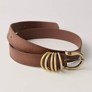 FREE PEOPLE Roti Tan Leather Belt Gold Rings